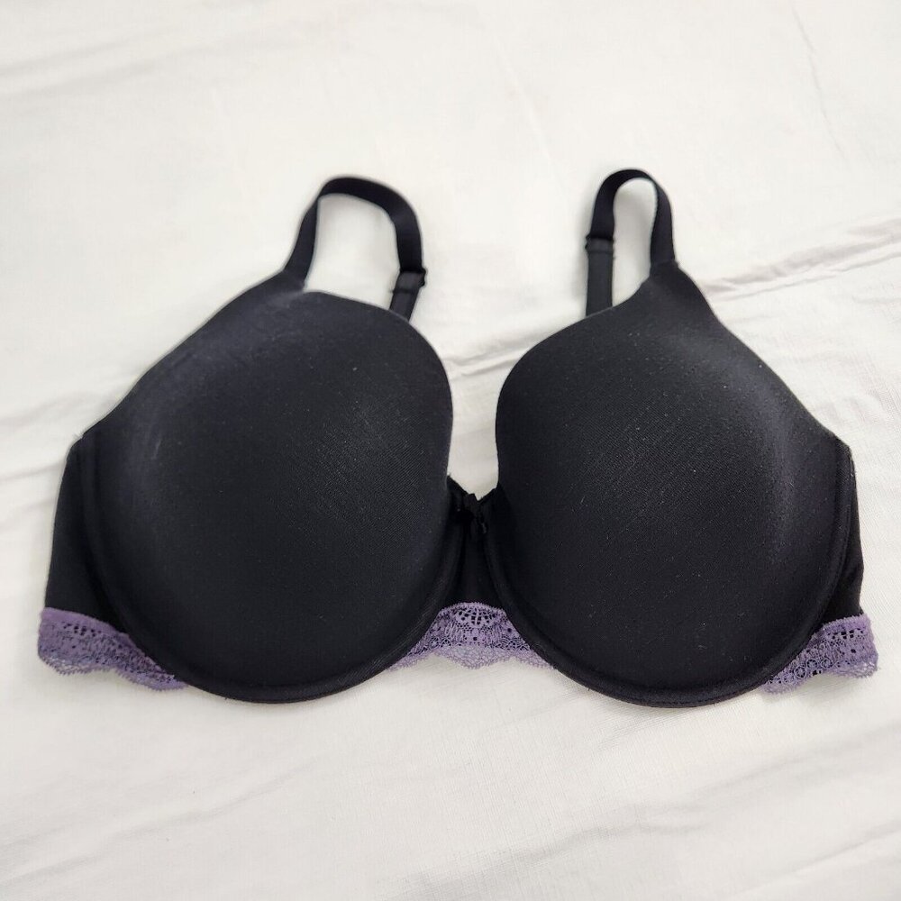 Adore Me Bra 38DD Black Purple Lace Women's Underwire Smooth Cup